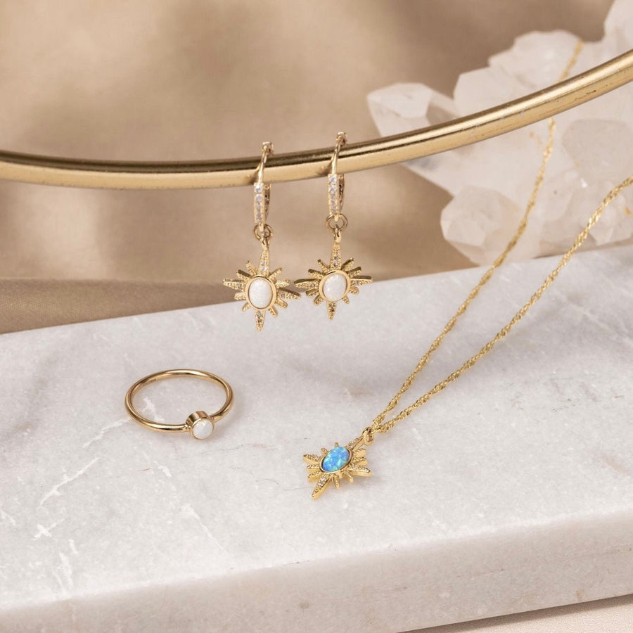Astra Gold Opal Starburst Necklace (Blue/White) - The Essential Jewels