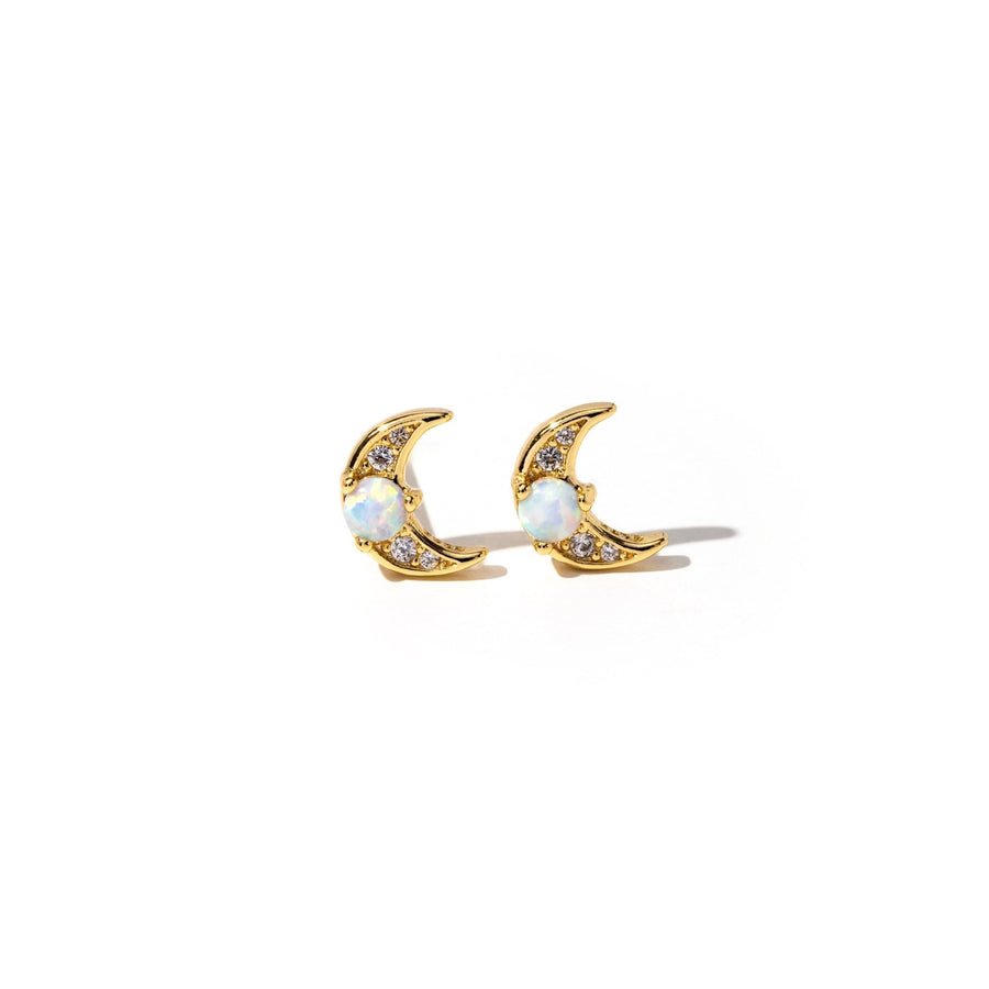 Celeste Gold Opal Moon Stud Earrings - The Essential Jewels