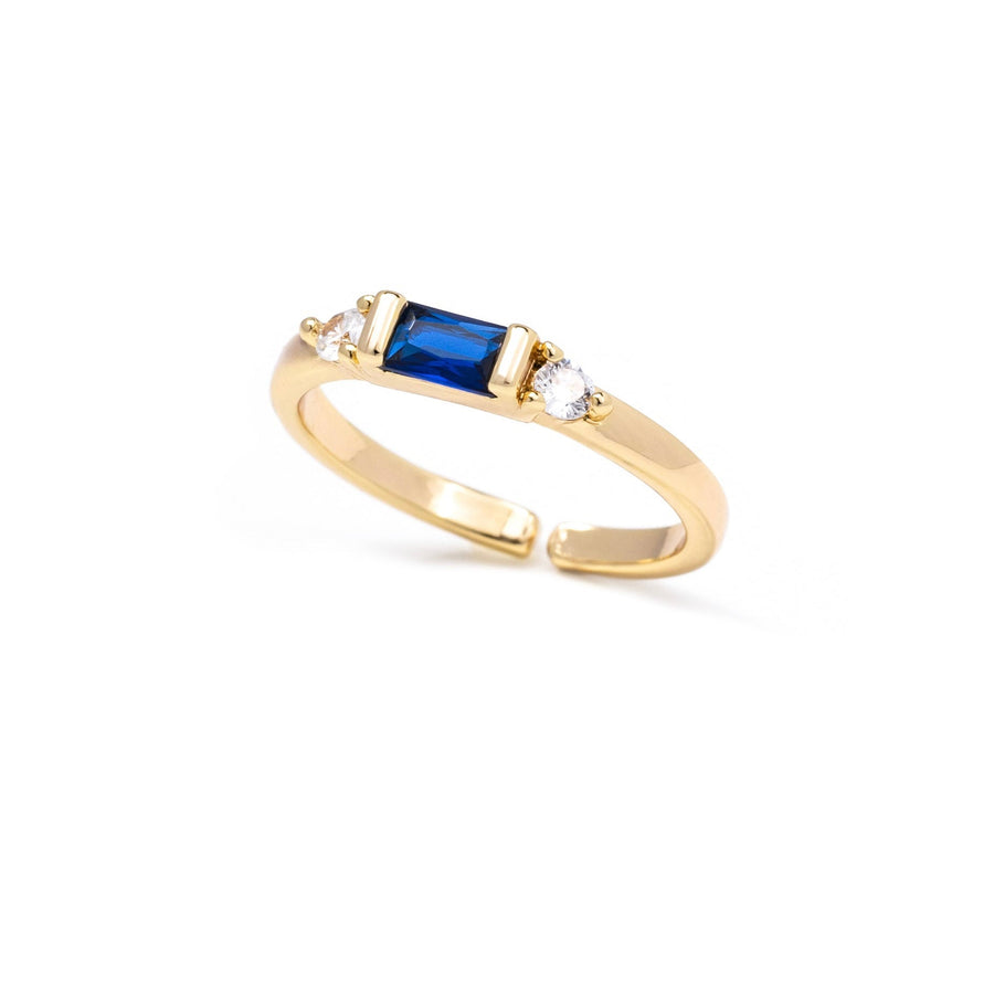 Delphine Gold Blue Baguette Crystal Stacking Ring - The Essential Jewels