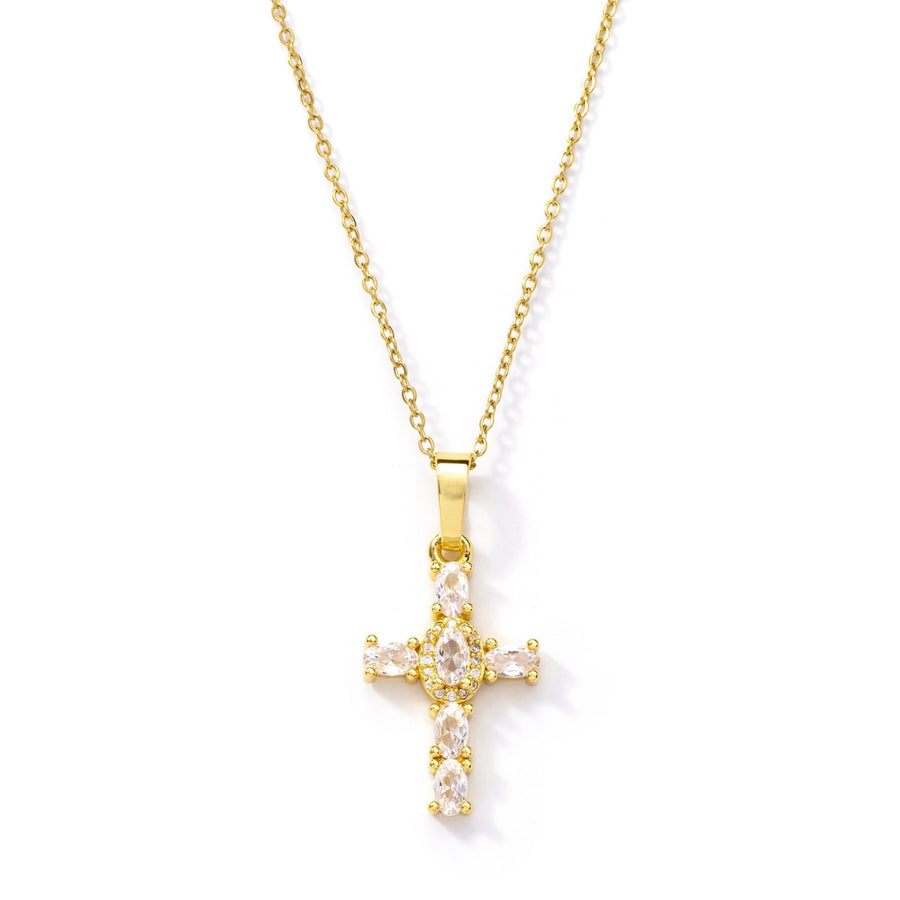 Gold Crystal Cross Necklace - Black/Clear - The Essential Jewels