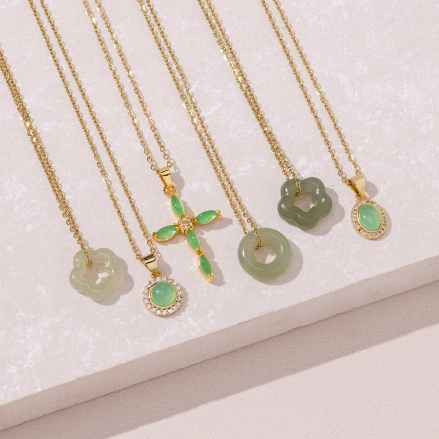 Gold Green Jade Cross Crystal Necklace The Essential Jewels