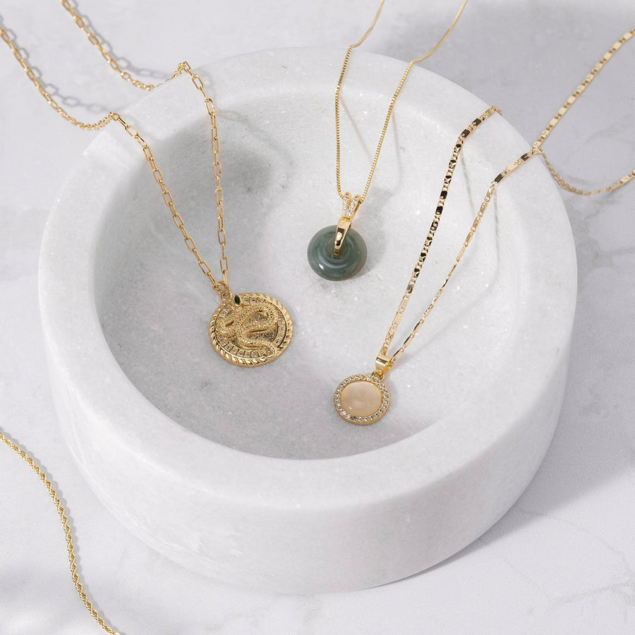 Gold Green Jade Round Crystal Necklace - The Essential Jewels