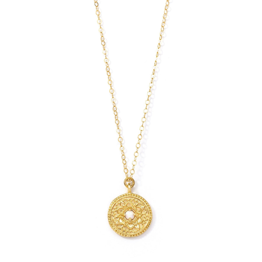 Gold Lotus Opal Medallion Necklace - The Essential Jewels