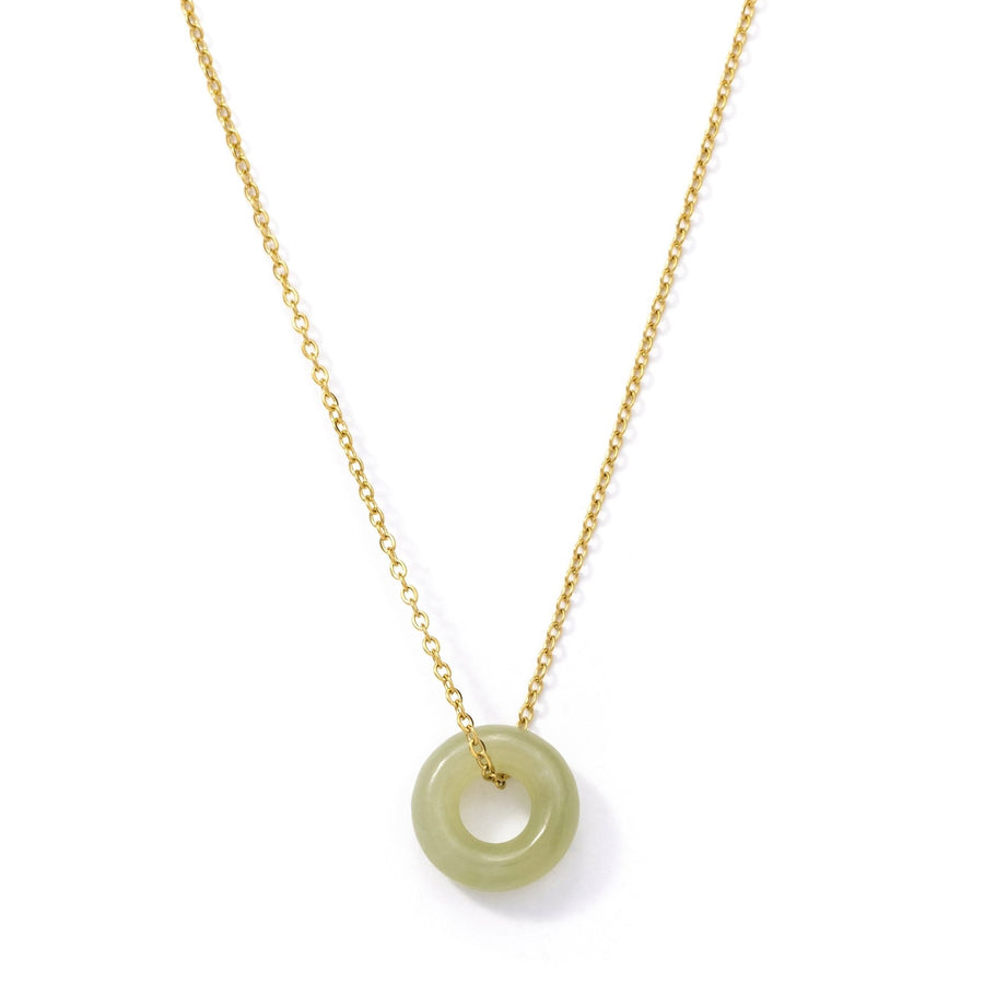 Gold Mini Green Jade Donut Necklace - The Essential Jewels