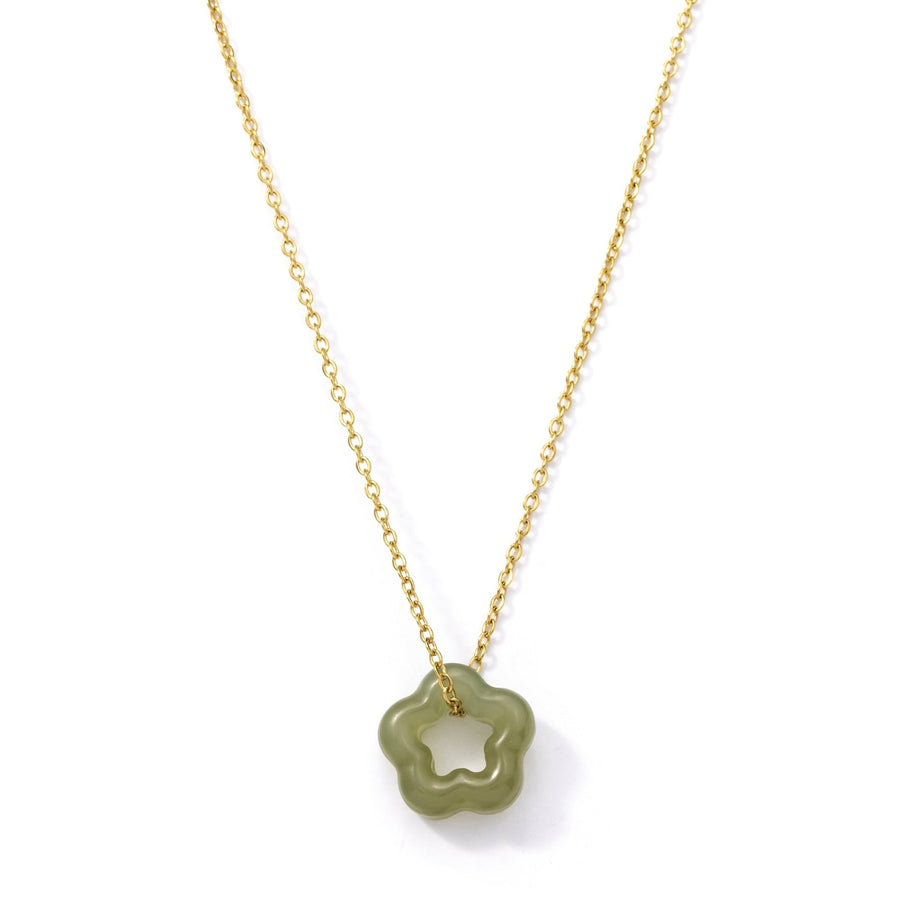 Gold Mini Green Jade Flower Necklace - The Essential Jewels