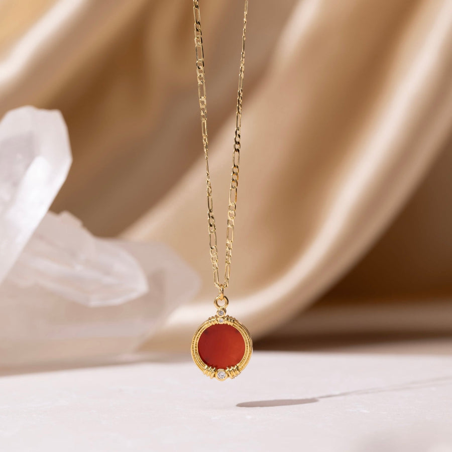 Gold Ruby Round Crystal Necklace - The Essential Jewels