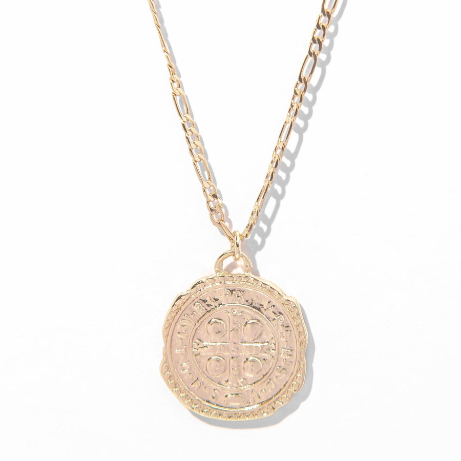Gold Rustic Cross Medallion Necklace - The Essential Jewels