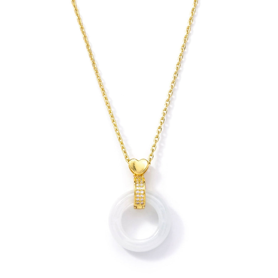 Gold White Jade Donut Heart Necklace - The Essential Jewels