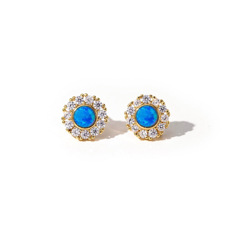 Heather Gold Opal Floral Stud Earrings - Blue/White - The Essential Jewels