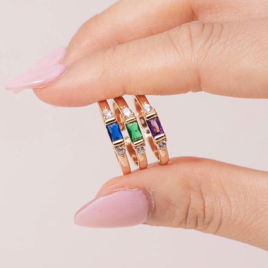 Jennie Gold Purple Baguette Crystal Ring - The Essential Jewels