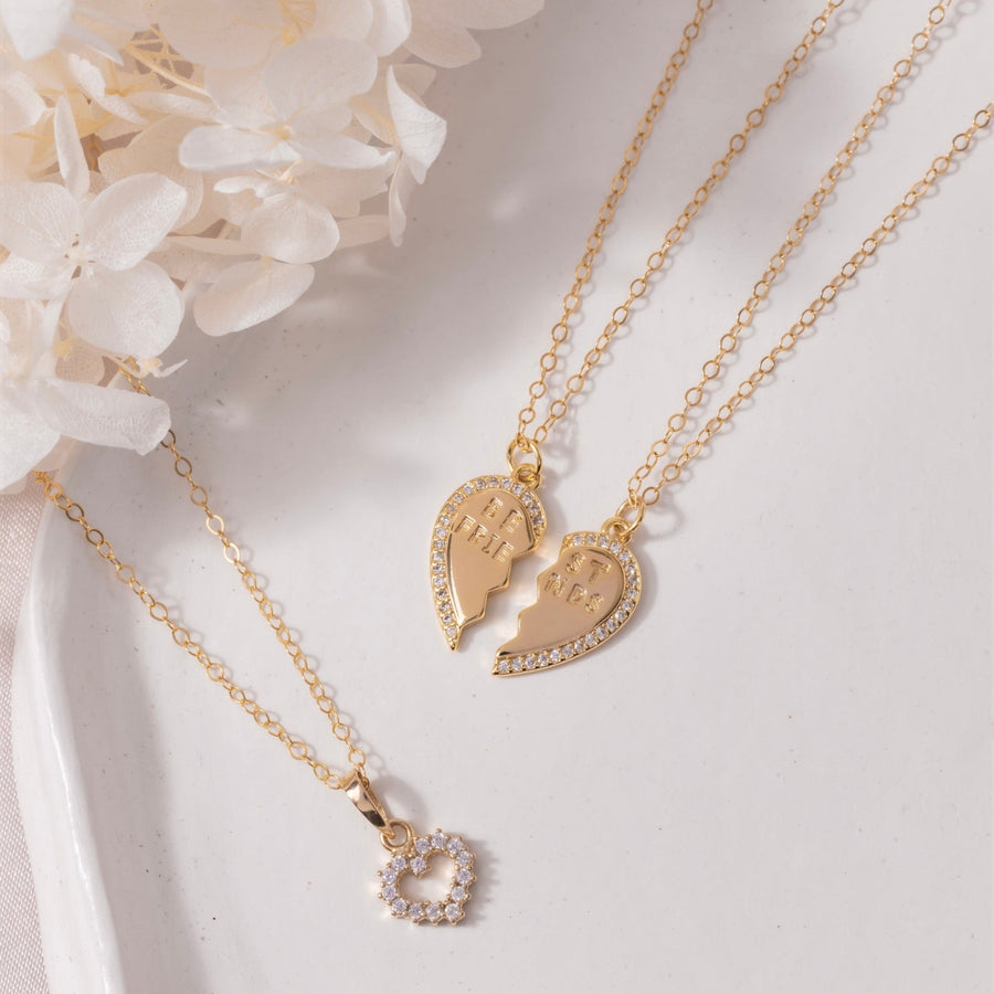 Kiera Best Friends Crystal Heart Gold Necklace Set - The Essential Jewels