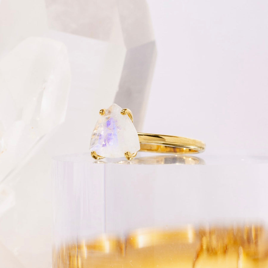 Luna Gold Triangle Moonstone Ring - The Essential Jewels
