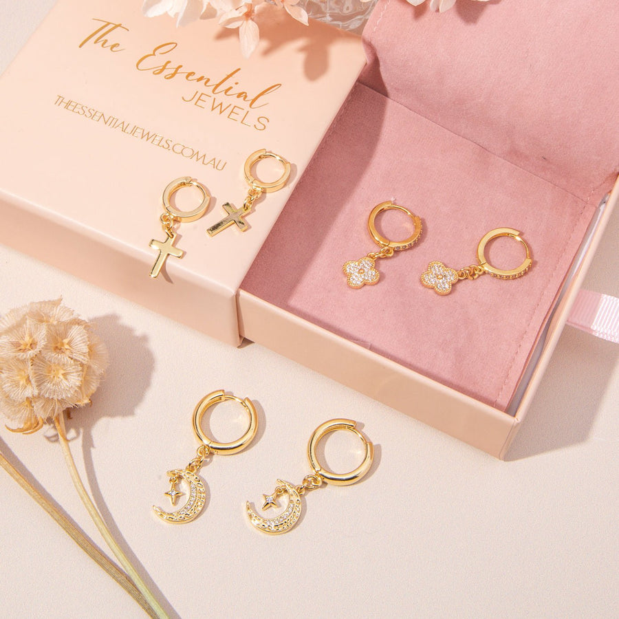 Mini Gold Cross Drop Earrings - The Essential Jewels