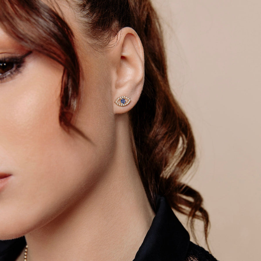Nazar Gold Evil Eye Stud Earrings - Pink/Blue - The Essential Jewels