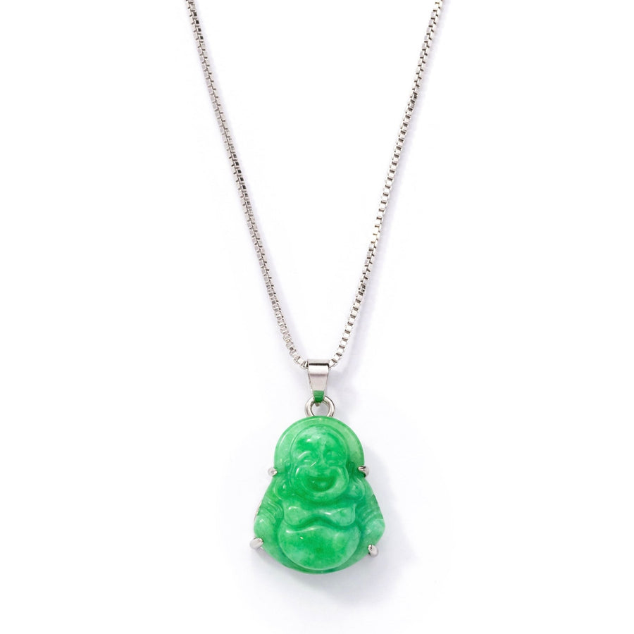 Silver Green Jade Happy Buddha Necklace - The Essential Jewels