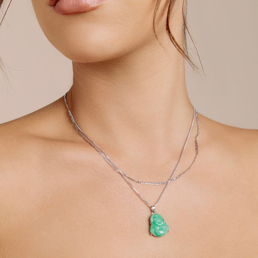 Silver Green Jade Happy Buddha Necklace - The Essential Jewels